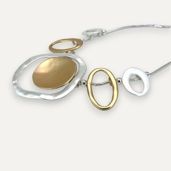 Necklace, Gold & Silver Tone, 18"-20", Vintage Hammered Designs, Snake Chain - Picture 2 of 5